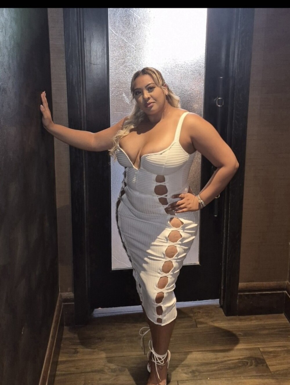 Fashion Nova White Ribbed Cutout Midi Dress